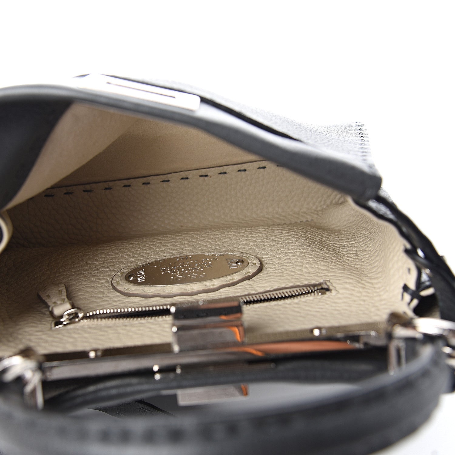 Fendi Cuoio Romano Selleria Bi-Color Mini Peekaboo Iconic Satchel Asfalto Latte 5 of 9