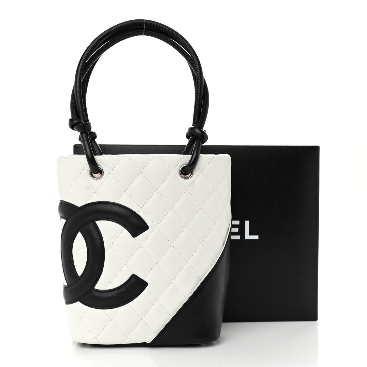 Calfskin Quilted Small Cambon Tote White Black