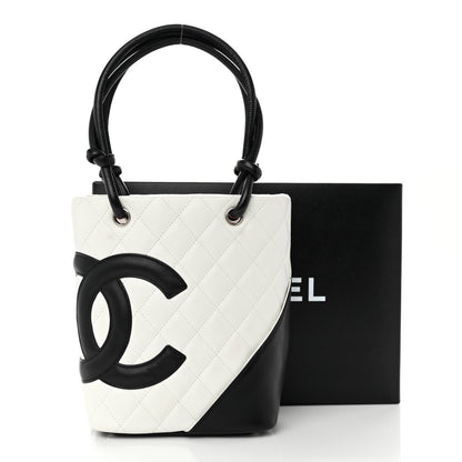 Chanel Calfskin Quilted Small Cambon Tote White Black 11 of 11