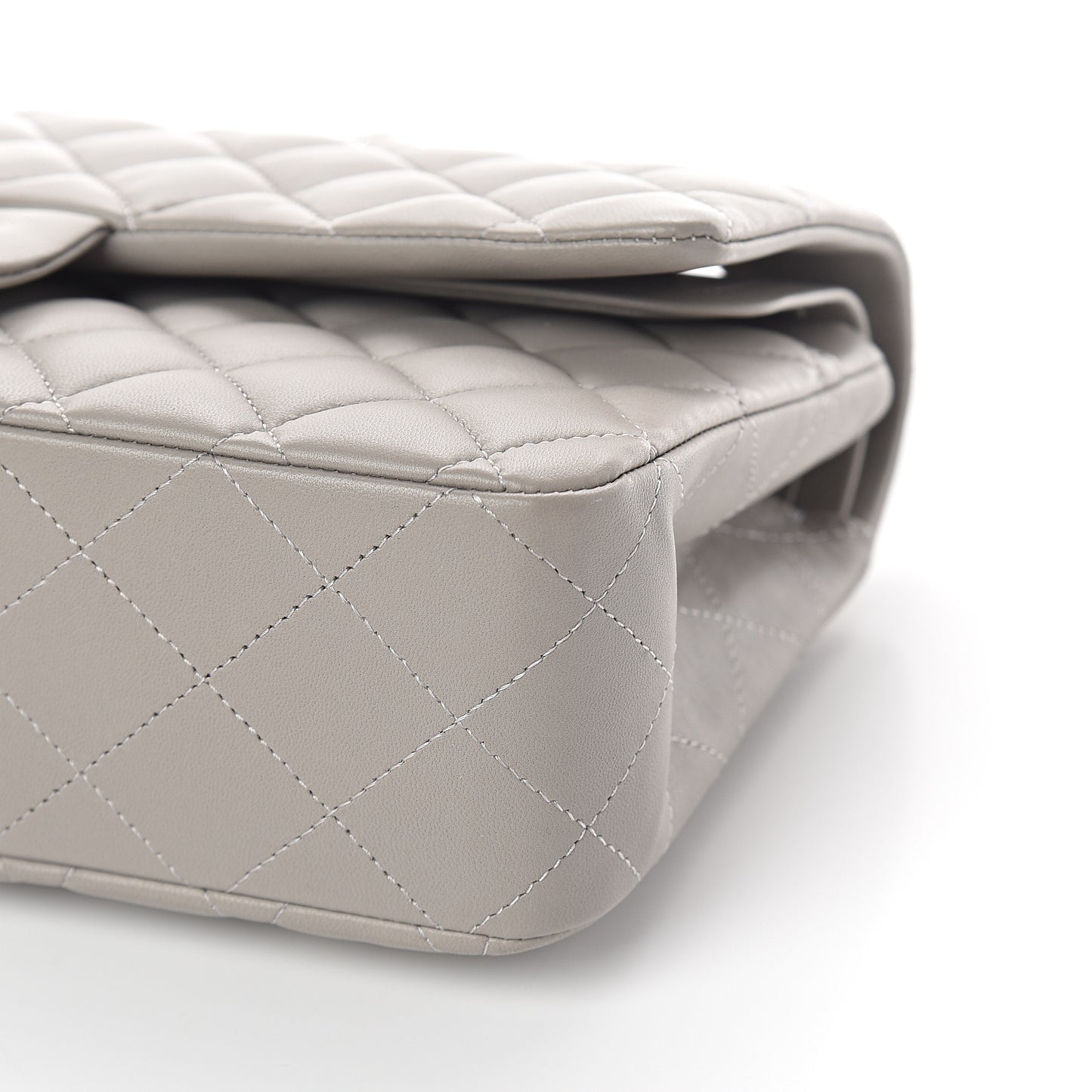Lambskin Quilted Medium Double Flap Grey