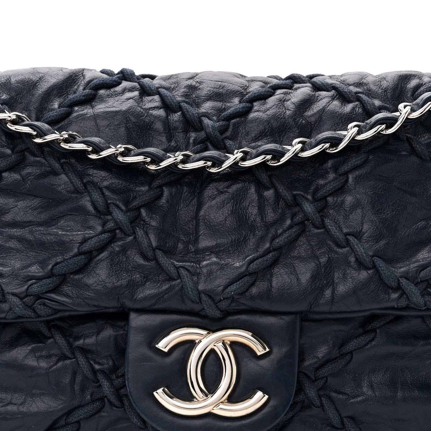 Calfskin Ultra Stitch Oversize Flap Navy