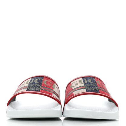 Gucci Canvas Sylvie Stripe Logo Mens Pursuit Slide Sandals 7 Mystic White Hibiscus Red Maritime 2 of 8