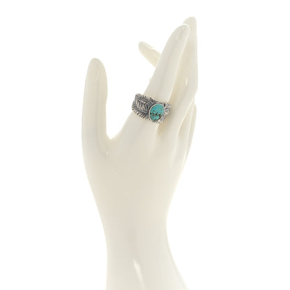 David Yurman Sterling Silver Turquoise Southwest Feather Cigar Band Ring 63 10.25 2 of 4
