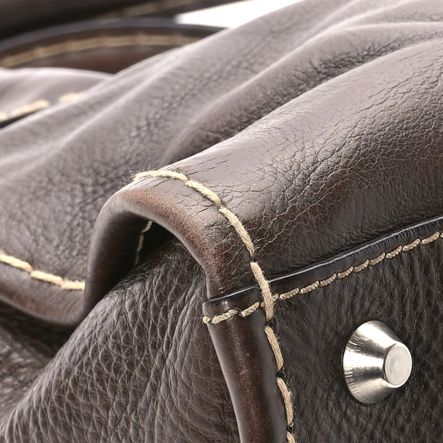 Shiny Tanned Calfskin Medium Edith Bag Brown