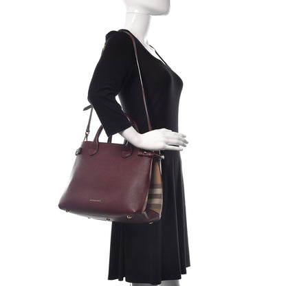Burberry Grainy Calfskin House Check Medium Banner Tote Mahogany Red 3 of 11