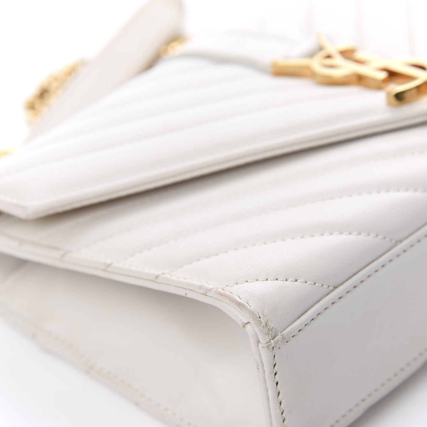 Lambskin Matelasse Chevron Small Monogram Satchel Off White