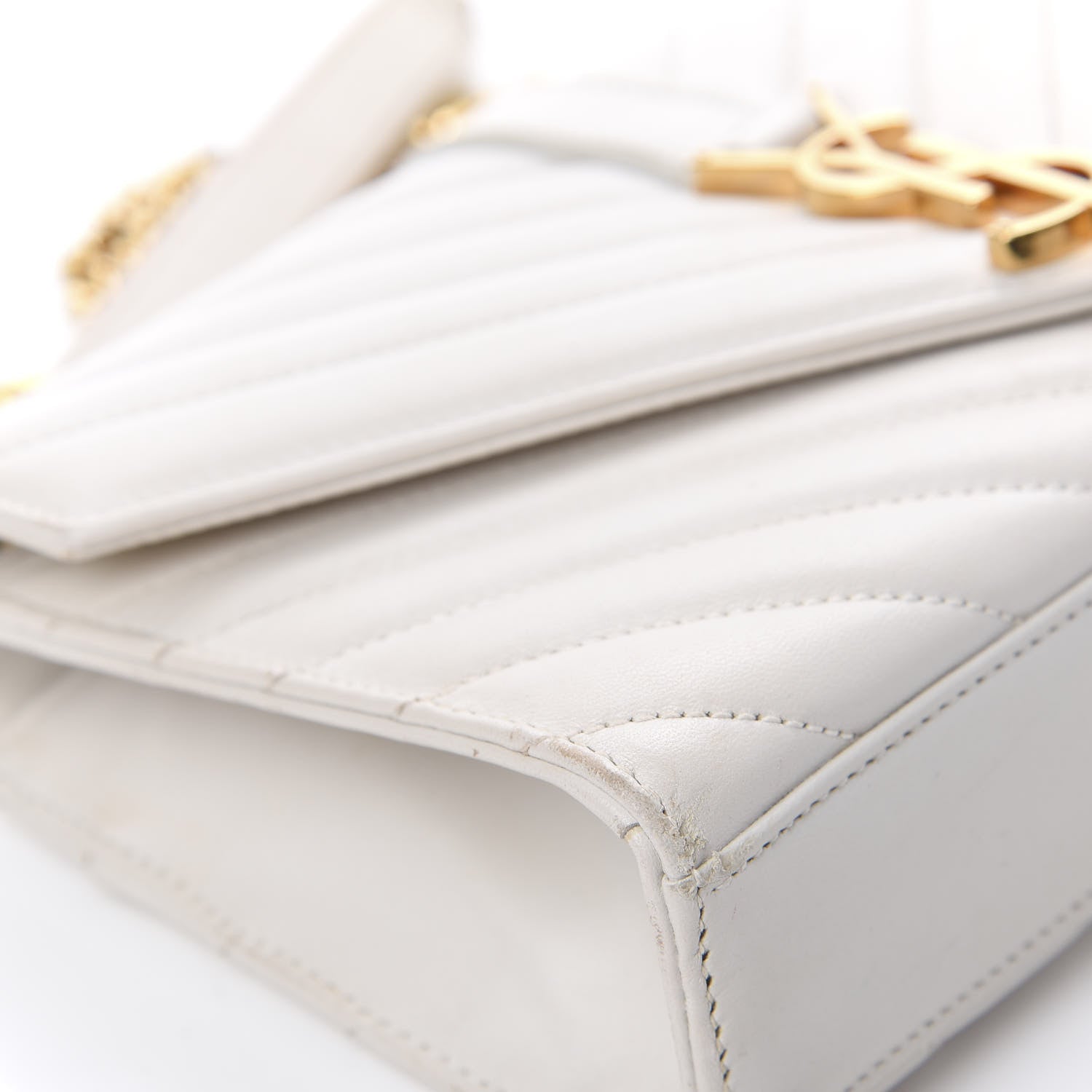 Saint Laurent Lambskin Matelasse Chevron Small Monogram Satchel Off White 13 of 21