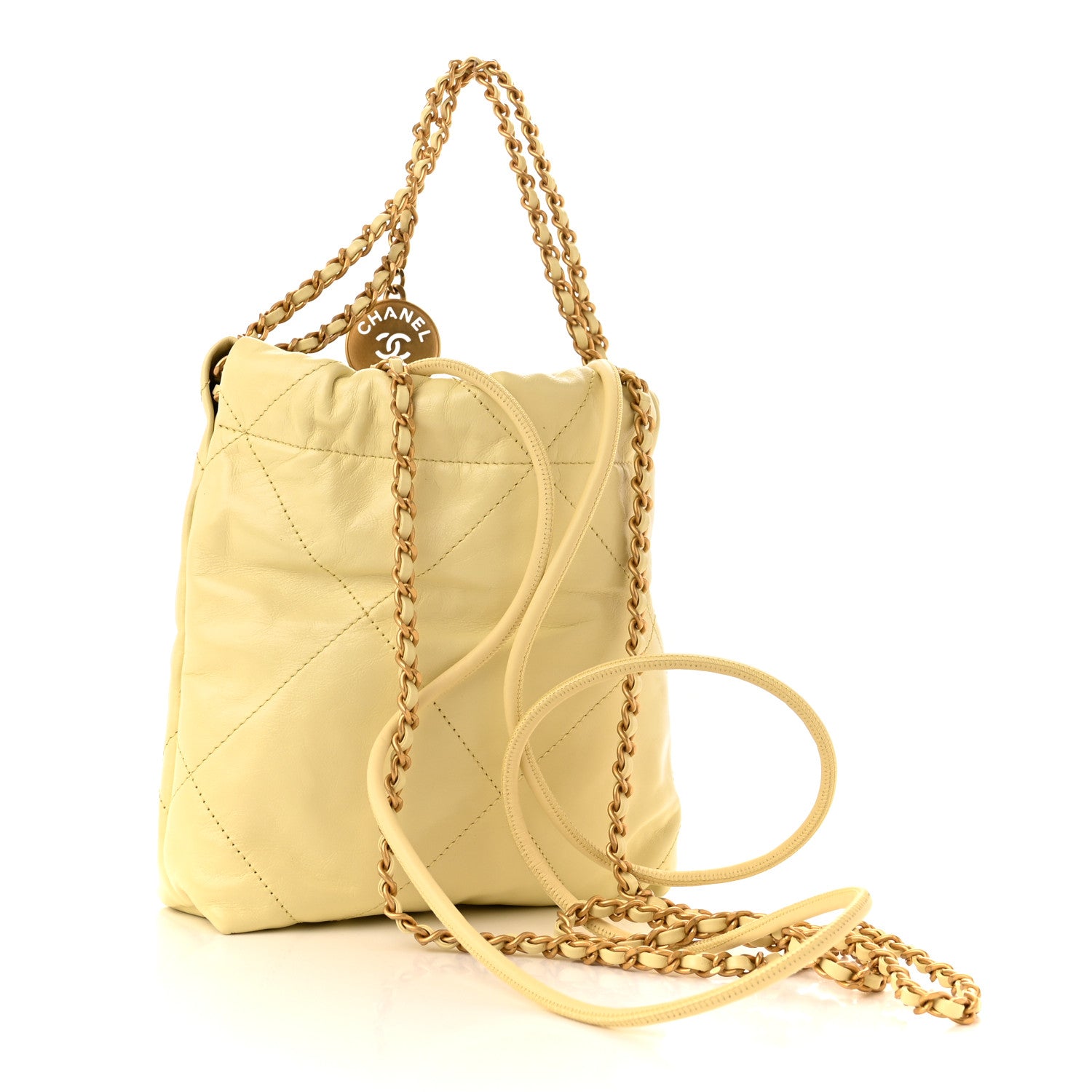 Chanel Shiny Calfskin Quilted Mini Chanel 22 Light Yellow 3 of 10