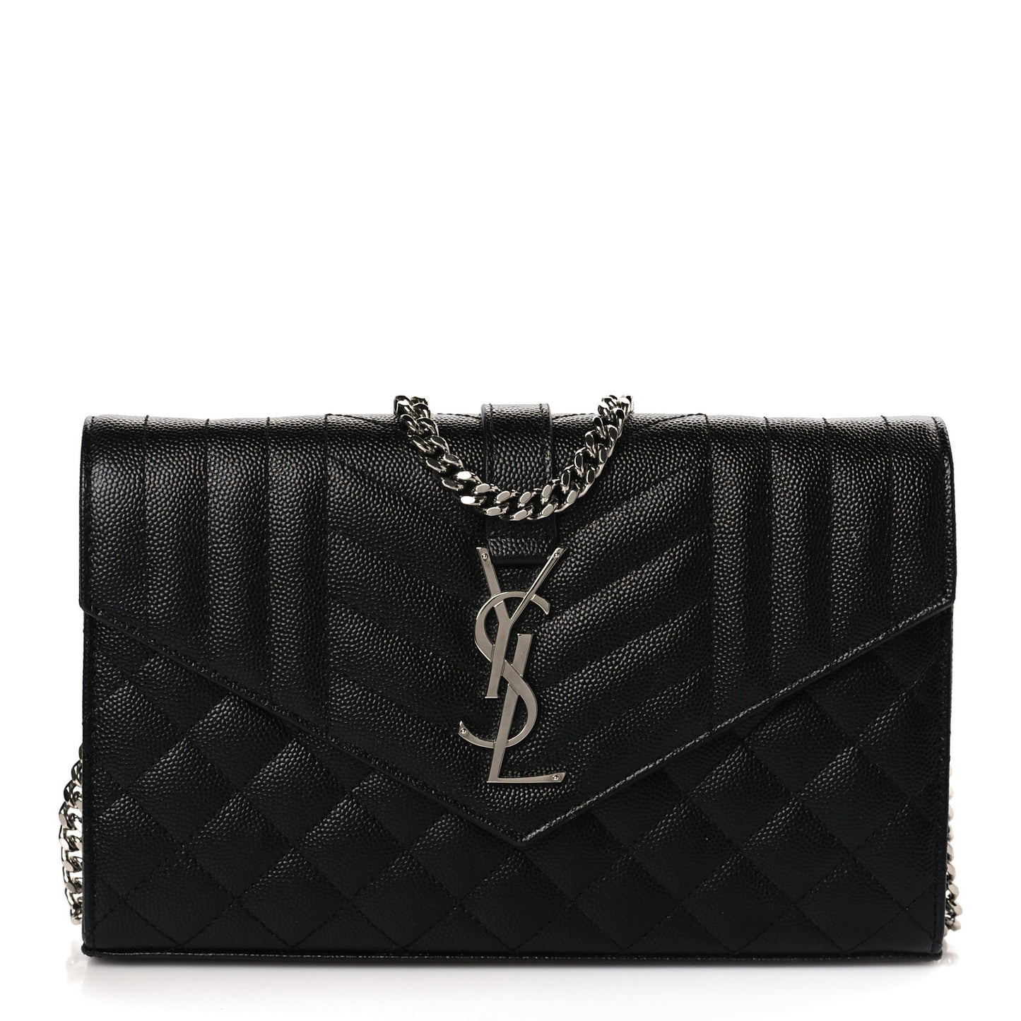 Grain De Poudre Mixed Matelasse Triquilt Monogram Chain Wallet Black
