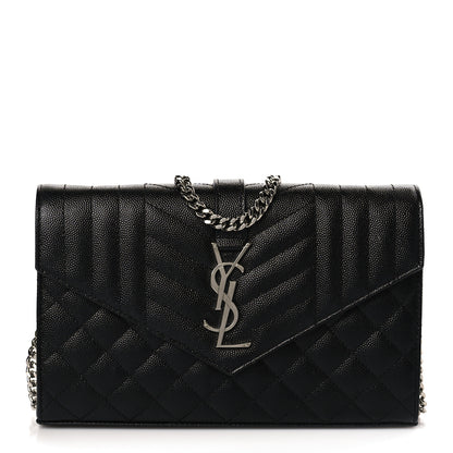 Saint Laurent Grain De Poudre Mixed Matelasse Triquilt Monogram Chain Wallet Black 1 of 9