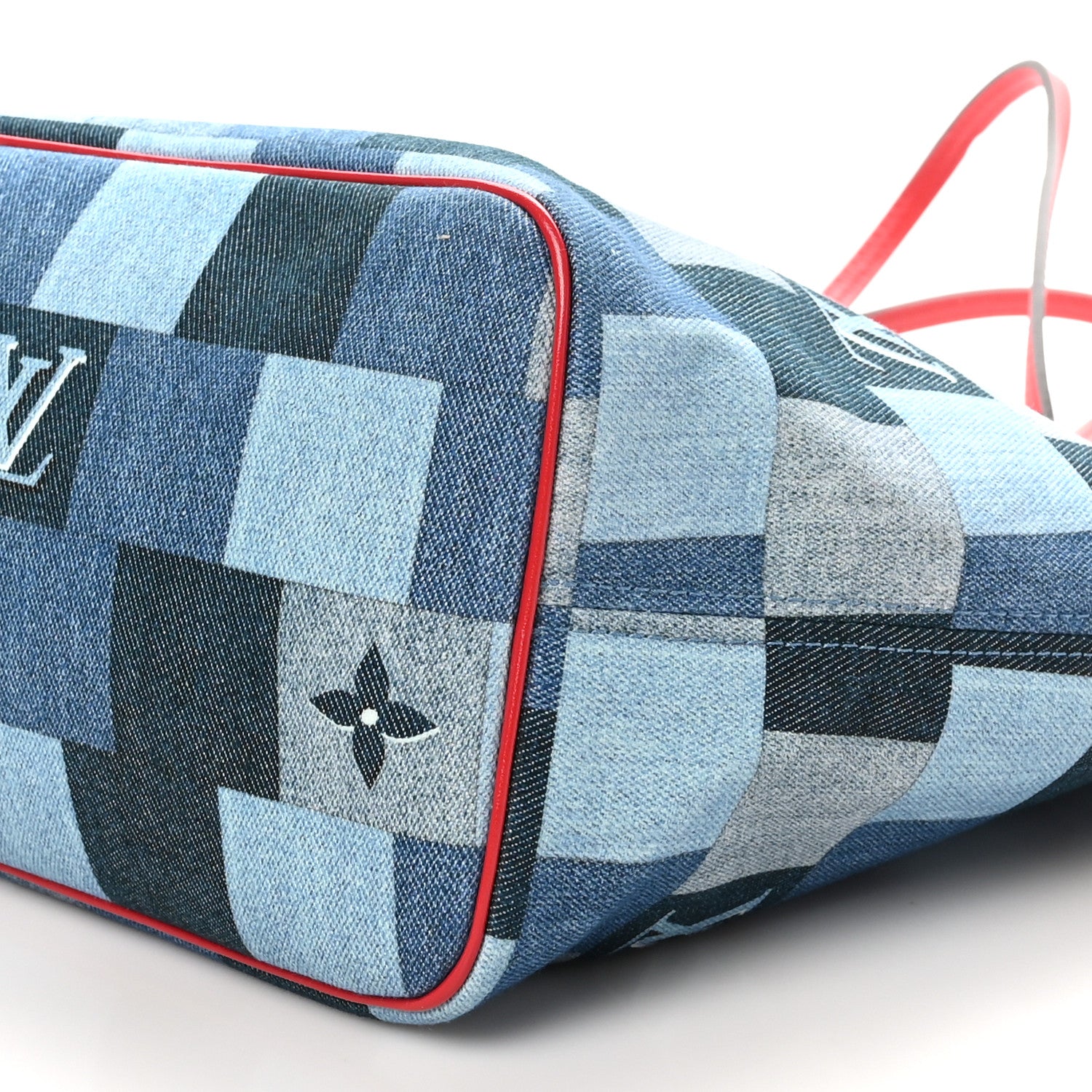 Louis Vuitton Denim Damier Monogram Patchwork Neverfull Blue Rouge 11 of 11