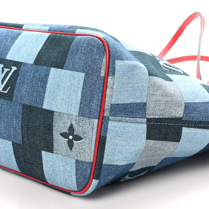 Louis Vuitton Denim Damier Monogram Patchwork Neverfull Blue Rouge 11 of 11