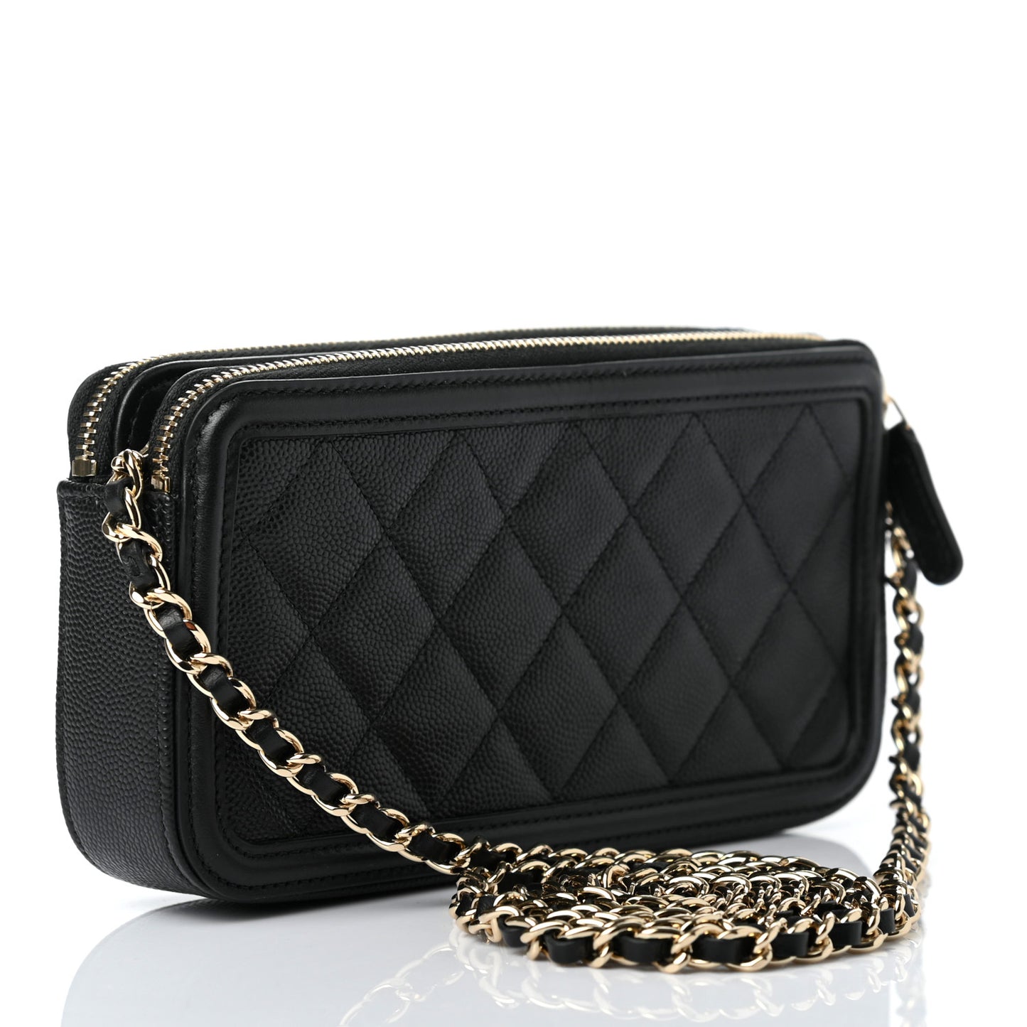 Caviar Quilted CC Filigree Clutch With Chain Black