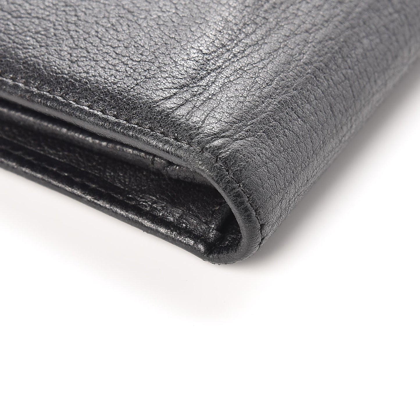 Goatskin Camellia Embossed Yen Wallet Black