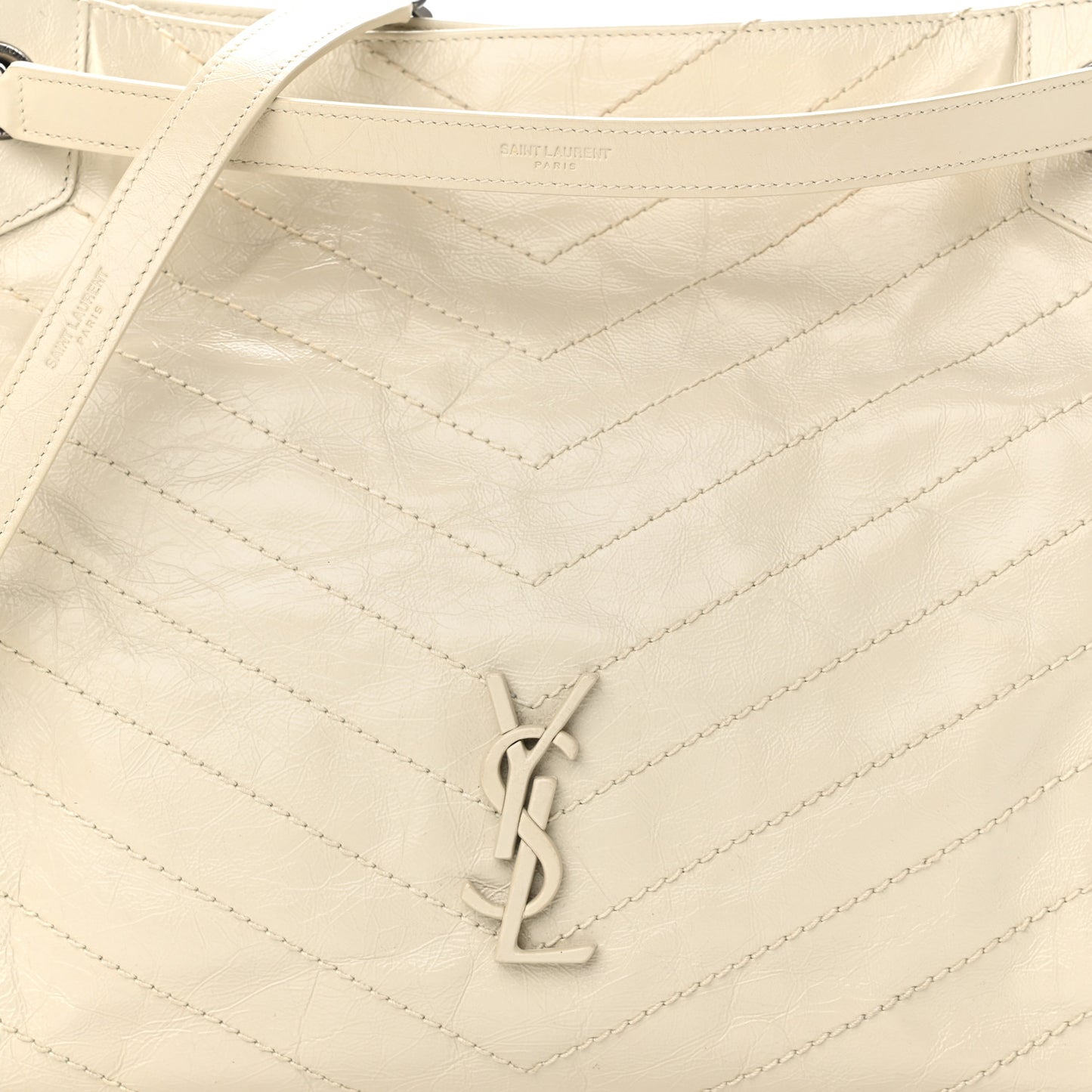 Crinkled Calfskin Matelasse Monogram Medium Niki Shopper Tote Crema Soft
