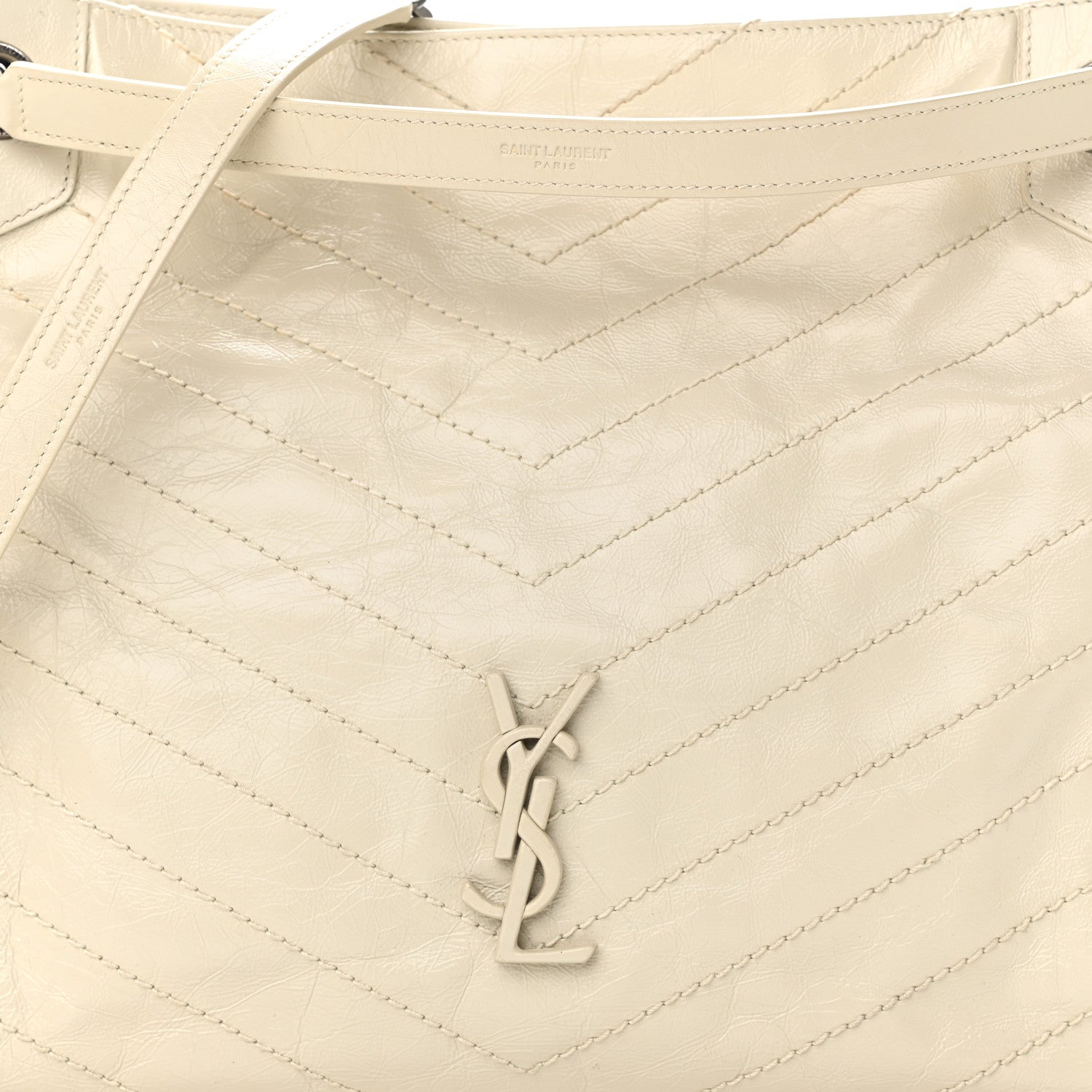 Saint Laurent Crinkled Calfskin Matelasse Monogram Medium Niki Shopper Tote Crema Soft 10 of 10