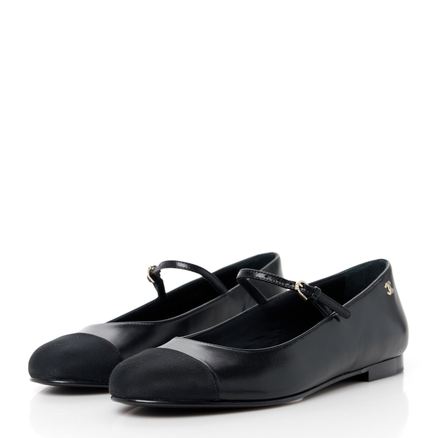 Goatskin Grosgain Cap Toe CC Mary Jane Flats 37.5 Black