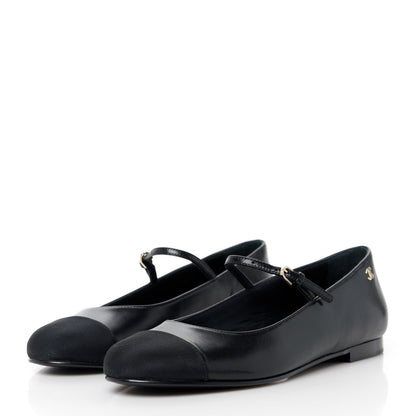 Chanel Goatskin Grosgain Cap Toe CC Mary Jane Flats 37.5 Black 3 of 9