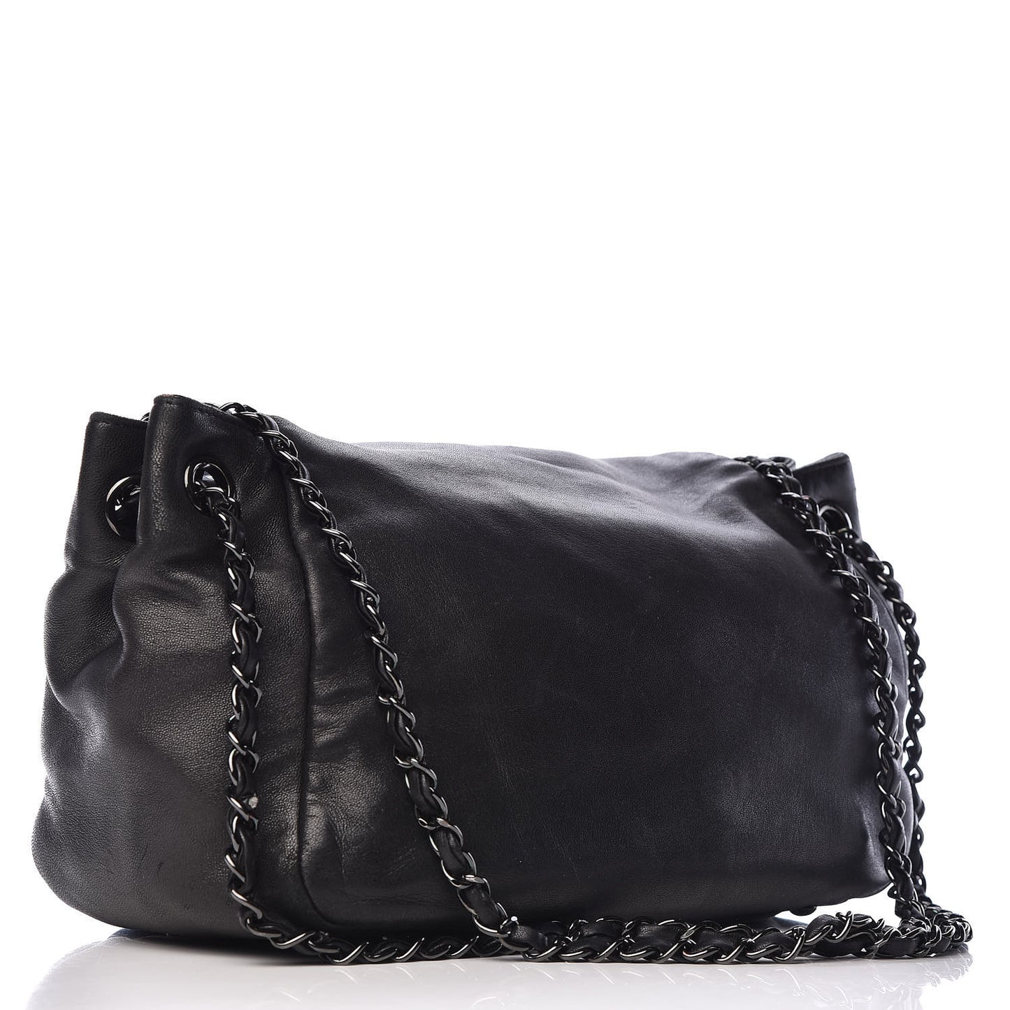 Lambskin Studded Accordion CC Flap Black