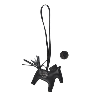Hermes Milo Lambskin Matte Alligator Touch Grigri Rodeo Horse Bag Charm PM So Black 2 of 3