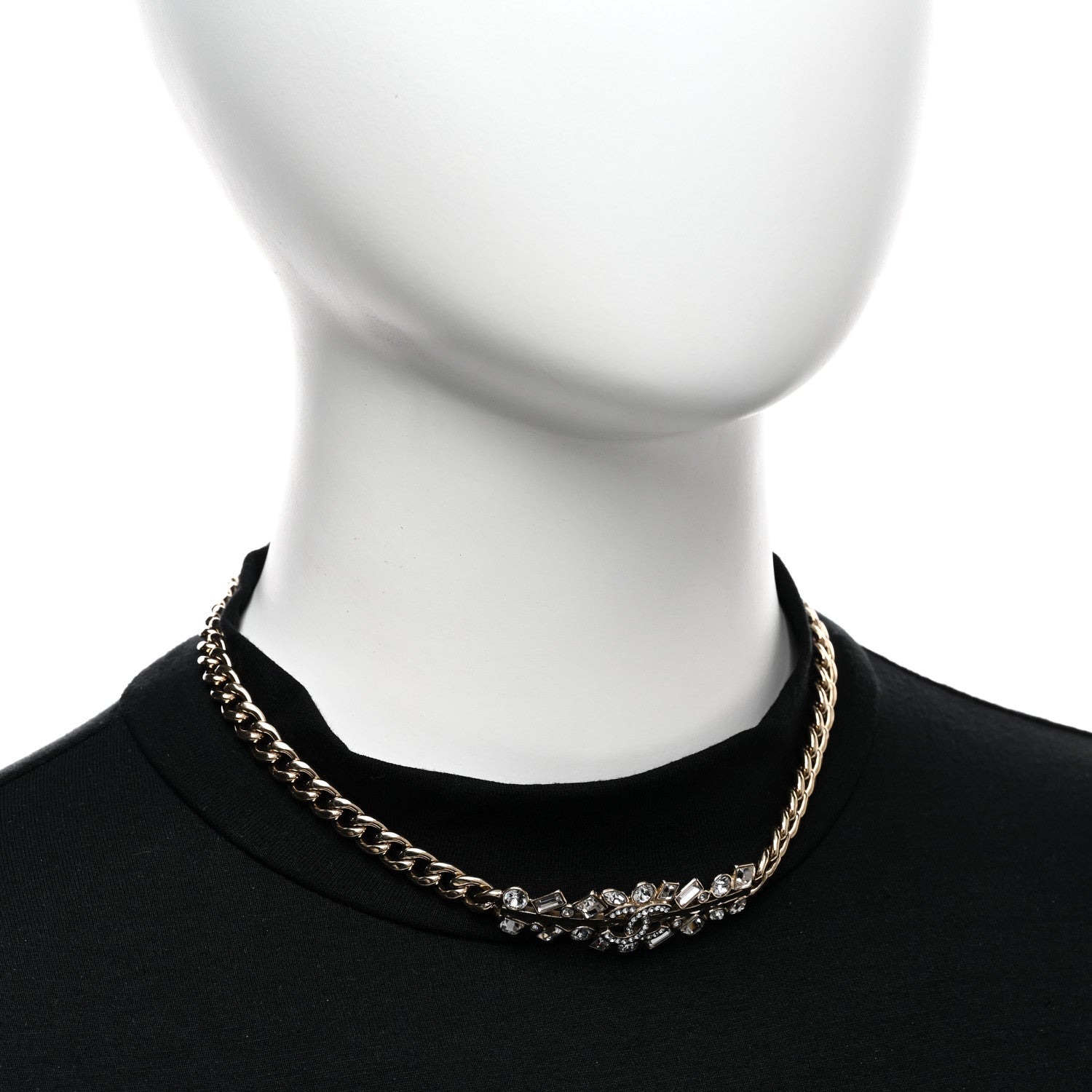 Chanel Crystal CC Link Choker Necklace Gold 2 of 5