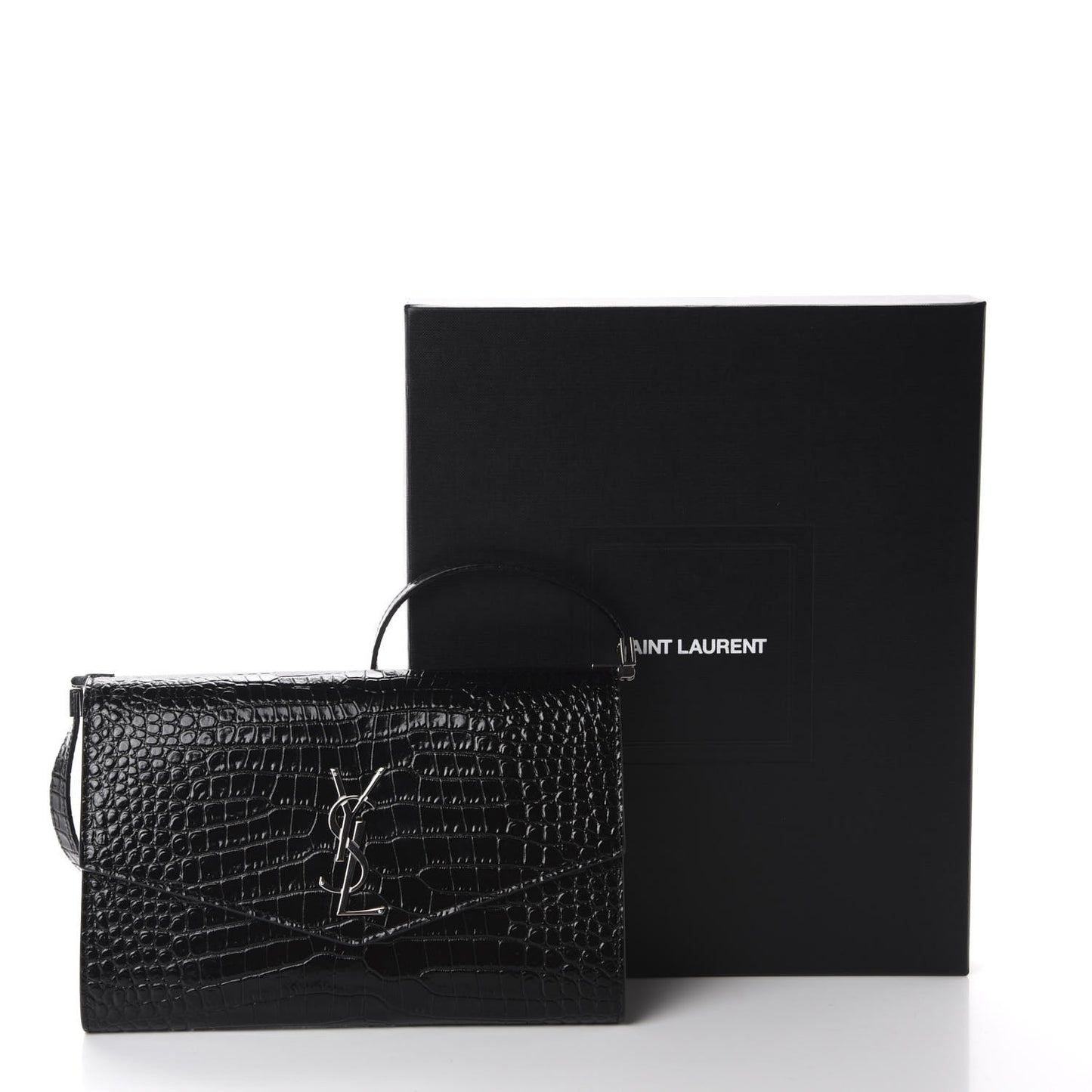 Calfskin Crocodile Embossed Monogram Mini Uptown Crossbody Black