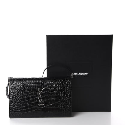 Saint Laurent Calfskin Crocodile Embossed Monogram Mini Uptown Crossbody Black 10 of 10