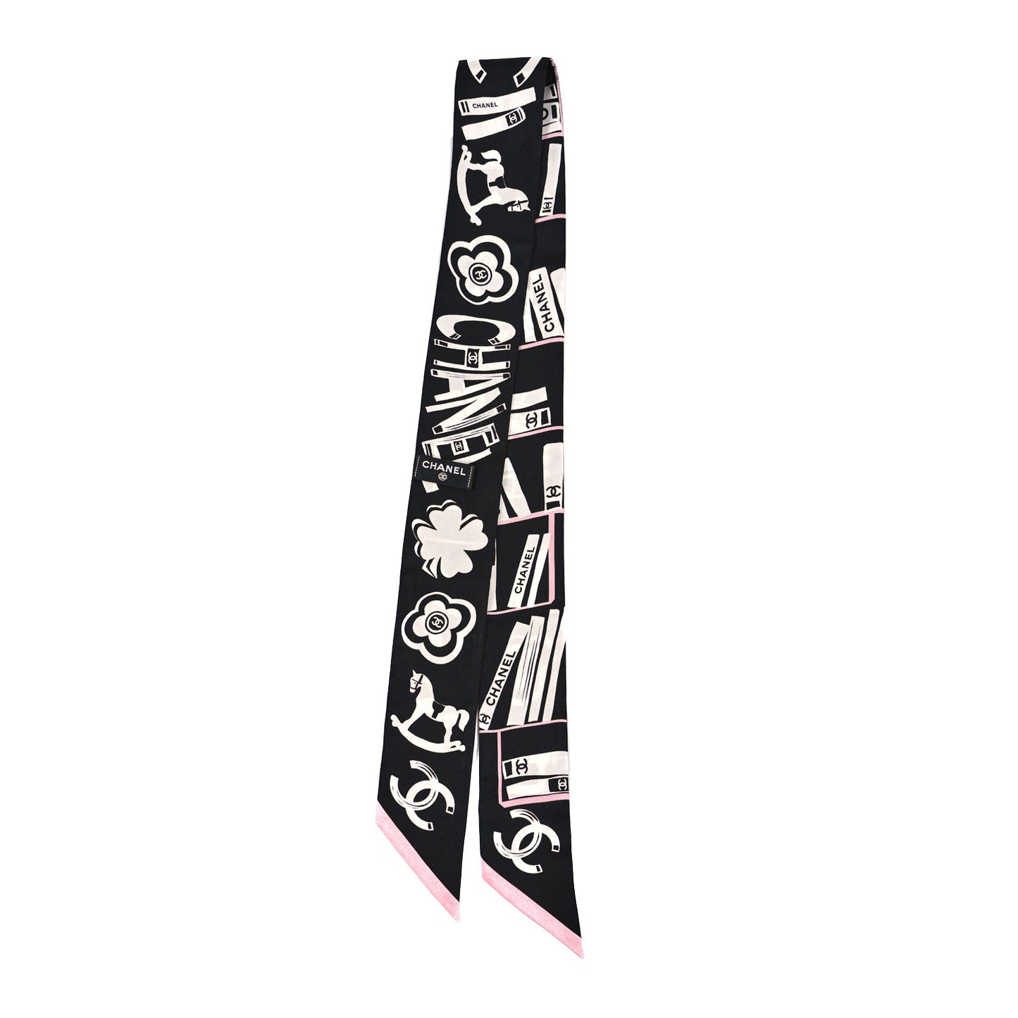 Silk CC Logo Slim Bandeau Scarf White Pink Black