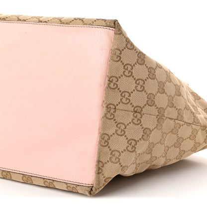 Gucci GG Monogram Medium Web Handle Bucket Tote Pink Blue 10 of 12
