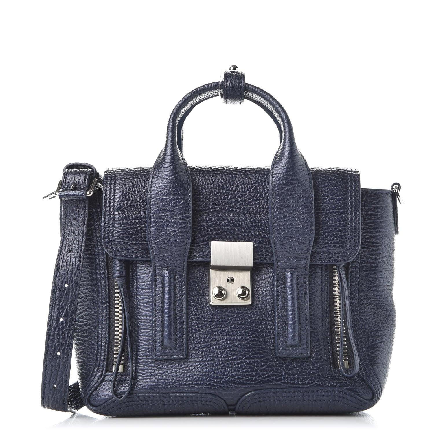 3.1 Phillip Lim 3.1 Textured Calfskin Mini Pashli Satchel Ink 1 of 8