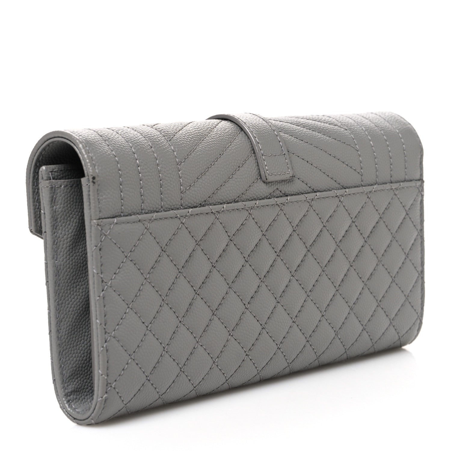 Saint Laurent Grain De Poudre Mixed Matelasse Triquilt Large Monogram Wallet Stone 3 of 8