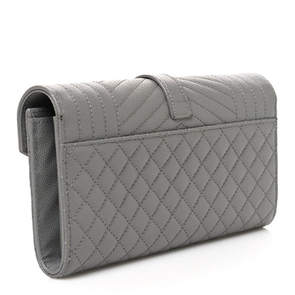 Saint Laurent Grain De Poudre Mixed Matelasse Triquilt Large Monogram Wallet Stone 3 of 8