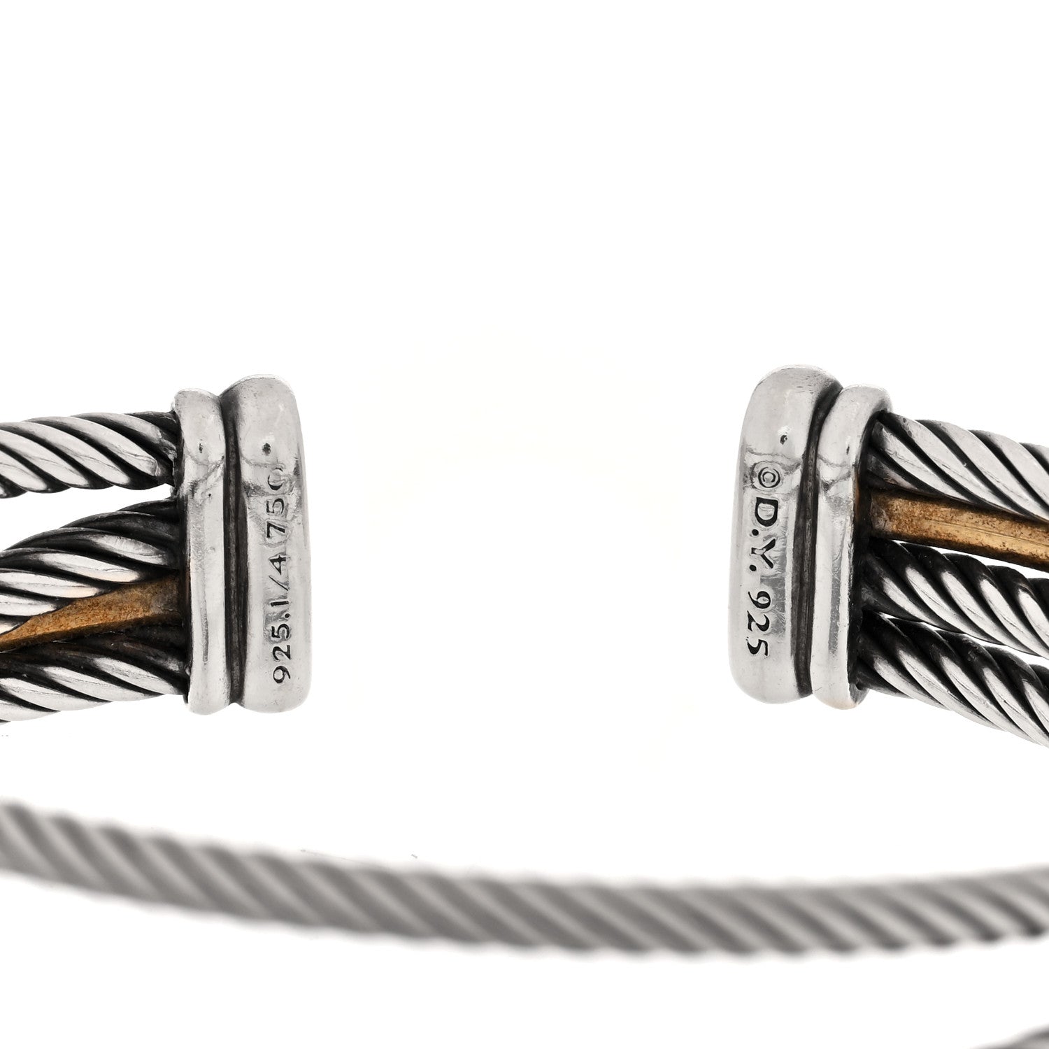 David Yurman Sterling Silver 18K Yellow Gold Crossover Three Row Cuff Bracelet 3 of 3