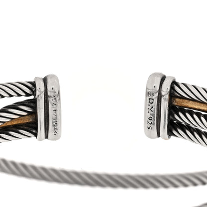 David Yurman Sterling Silver 18K Yellow Gold Crossover Three Row Cuff Bracelet 3 of 3