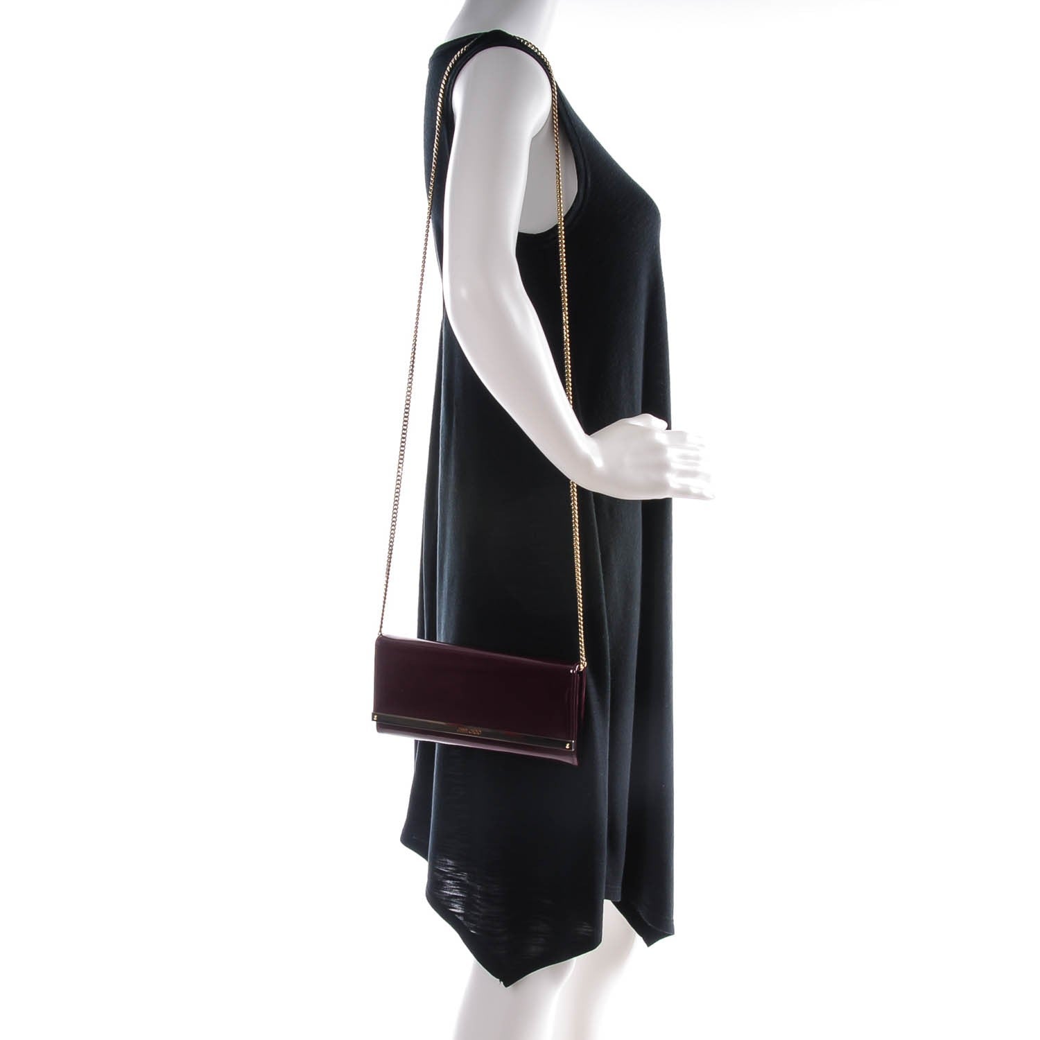 Jimmy Choo Patent Milla Wallet on Chain Bordeaux 2 of 7
