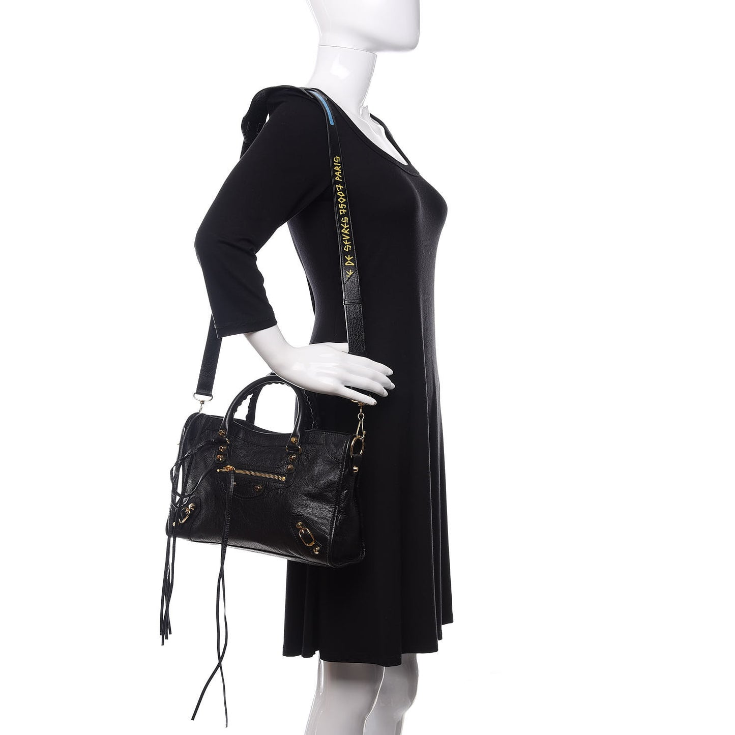 Agneau Classic Gold Hardware S City Graffiti Logo Strap Black