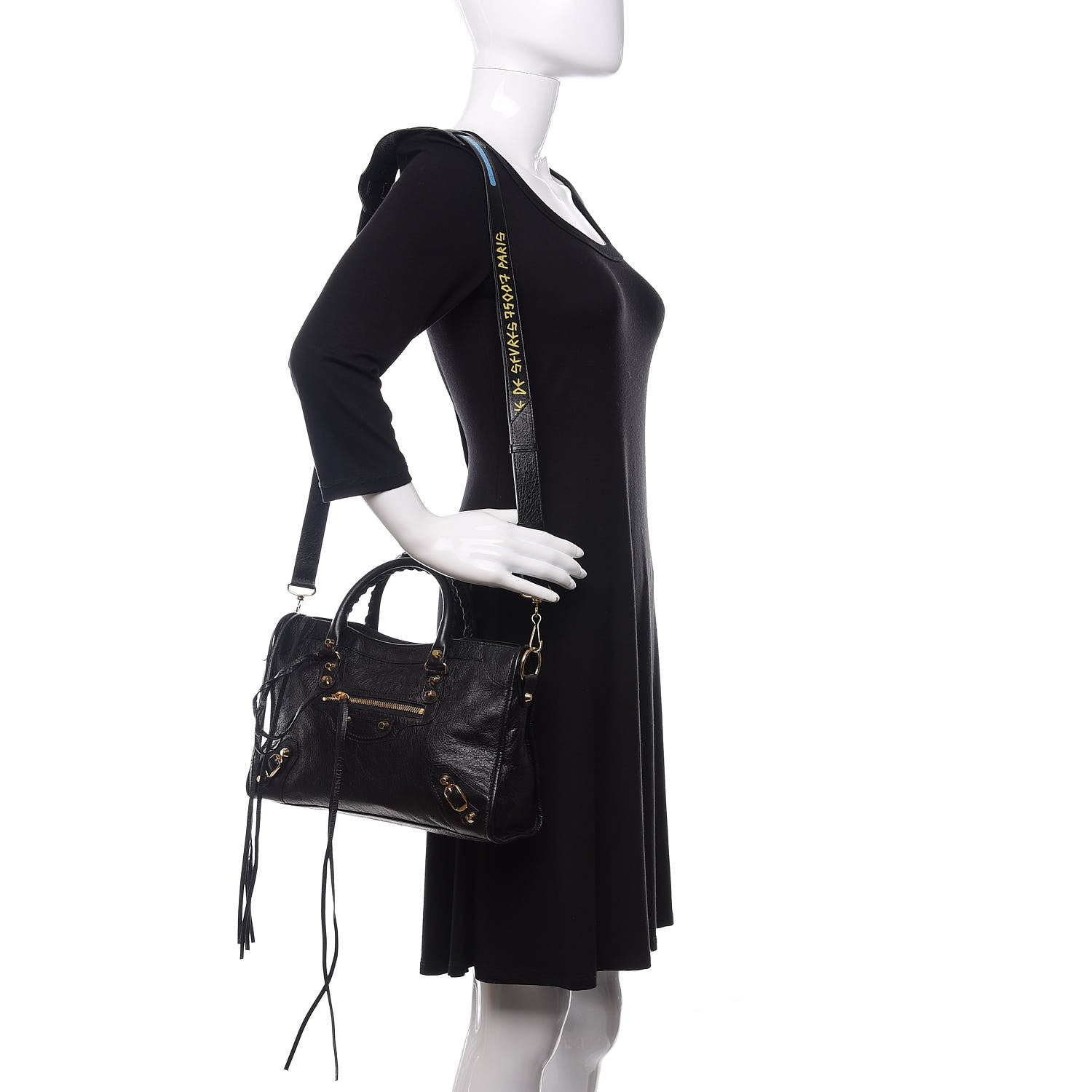 Balenciaga Agneau Classic Gold Hardware S City Graffiti Logo Strap Black 2 of 11