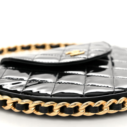 Chanel Patent Calfskin Quilted Chain Hoop Bag Black 9 of 10