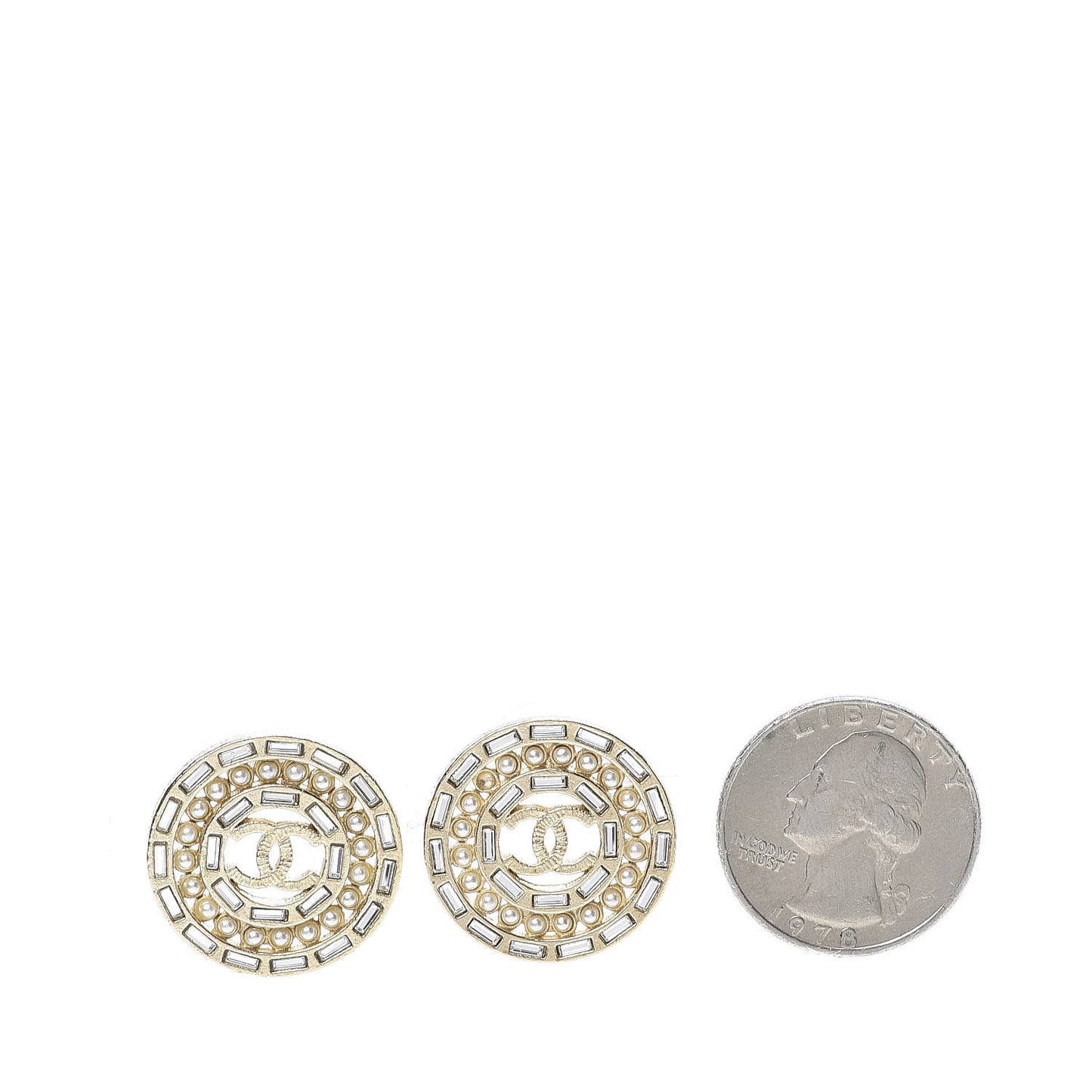 Pearl Crystal CC Round Earrings Gold