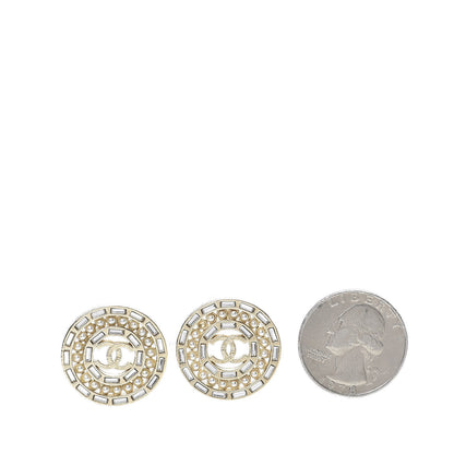 Chanel Pearl Crystal CC Round Earrings Gold 2 of 4