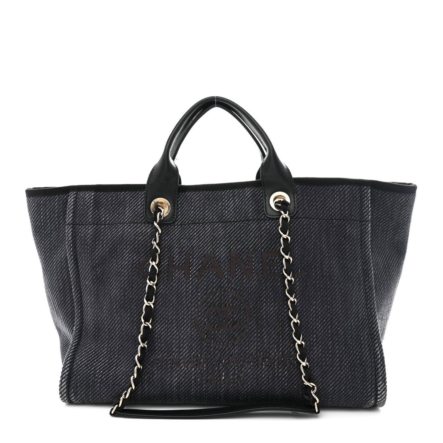 Woven Straw Raffia Medium Deauville Tote Black