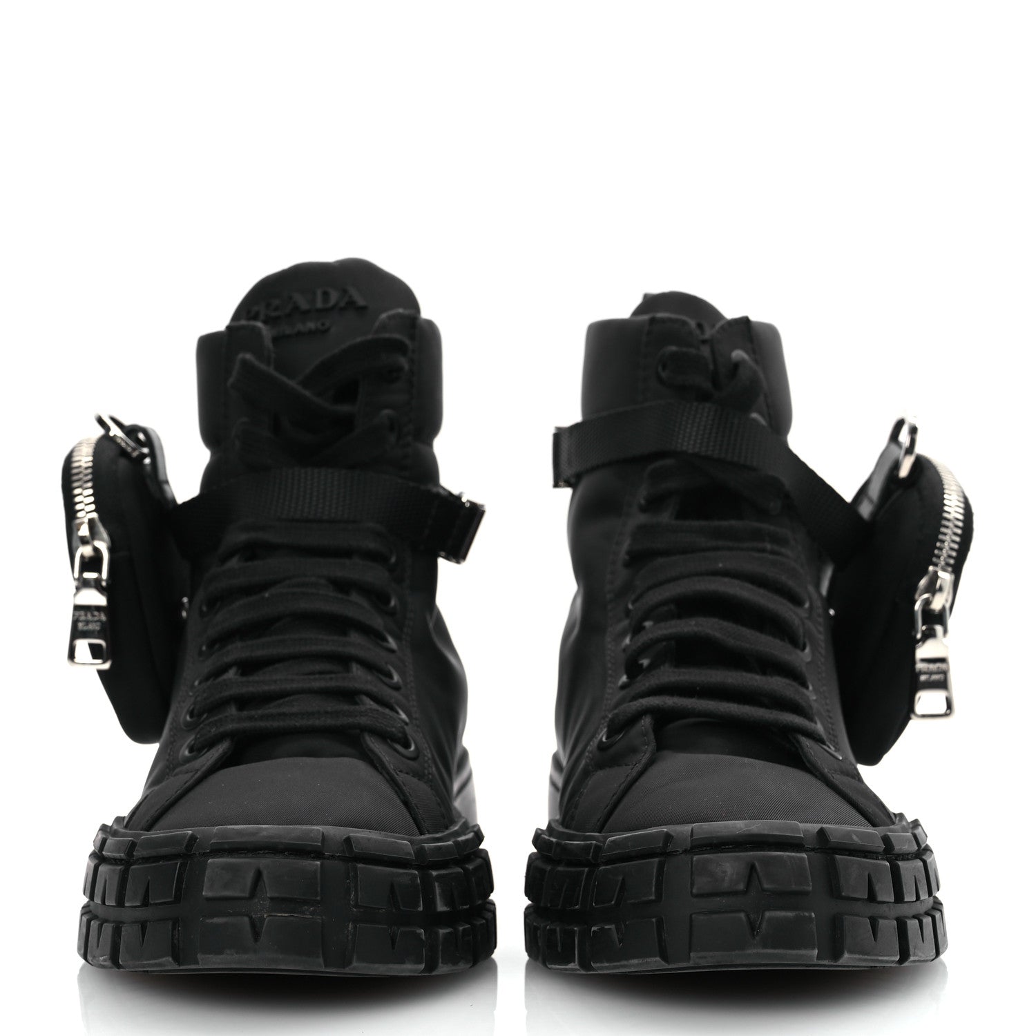 Prada Re-Nylon Gabardine Triangle Womens Wheel Pouch Pocket High Top Sneakers 39 Black 3 of 17