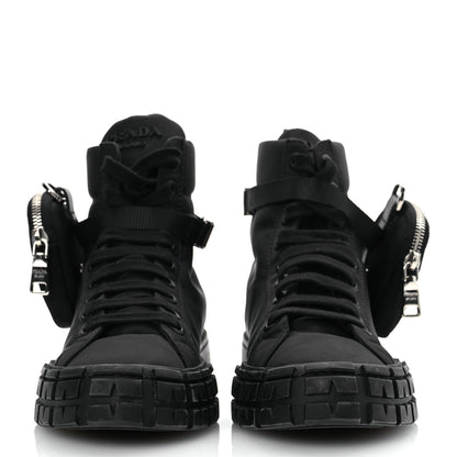 Prada Re-Nylon Gabardine Triangle Womens Wheel Pouch Pocket High Top Sneakers 39 Black 3 of 17