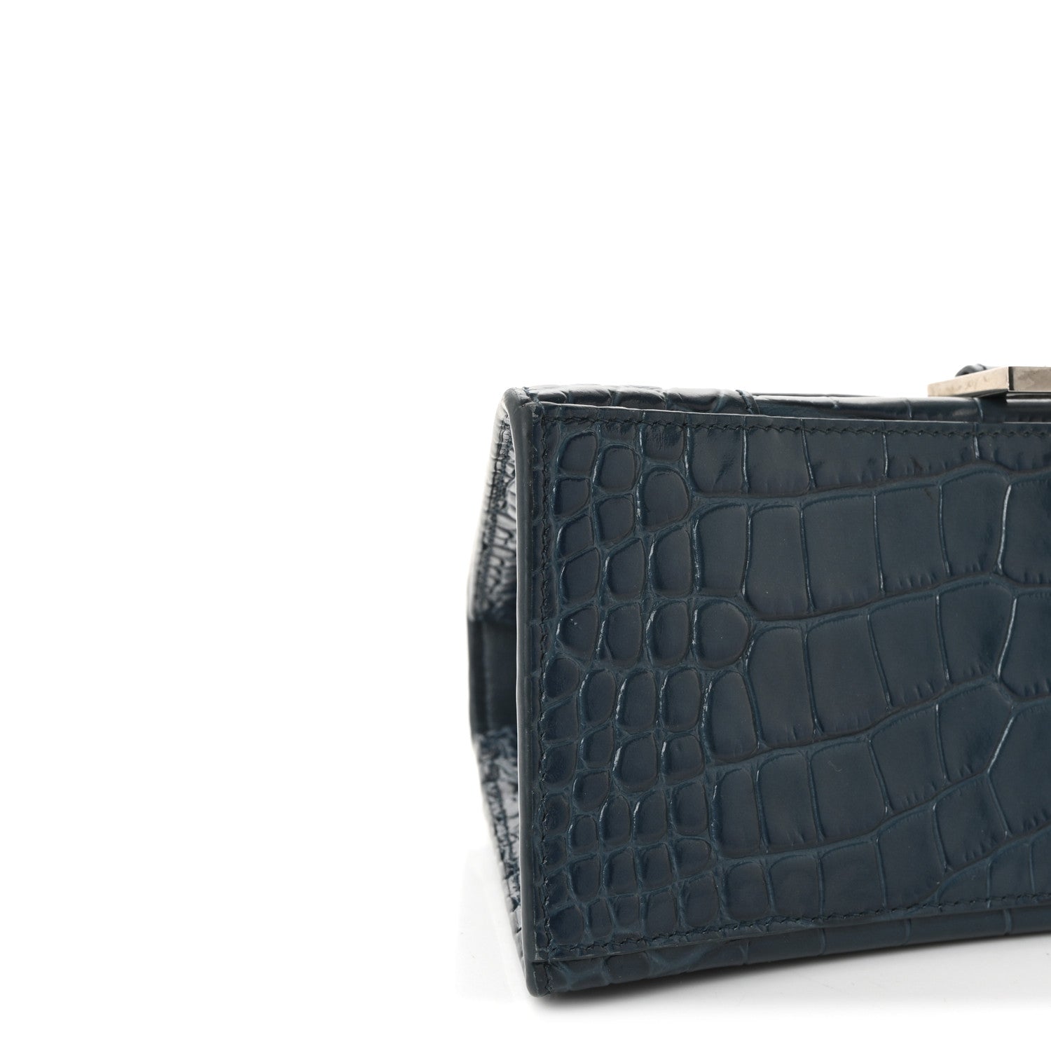 Balenciaga Shiny Calfskin Crocodile Embossed Small Hourglass Top Handle Bag Dark Petrol Blue 8 of 9
