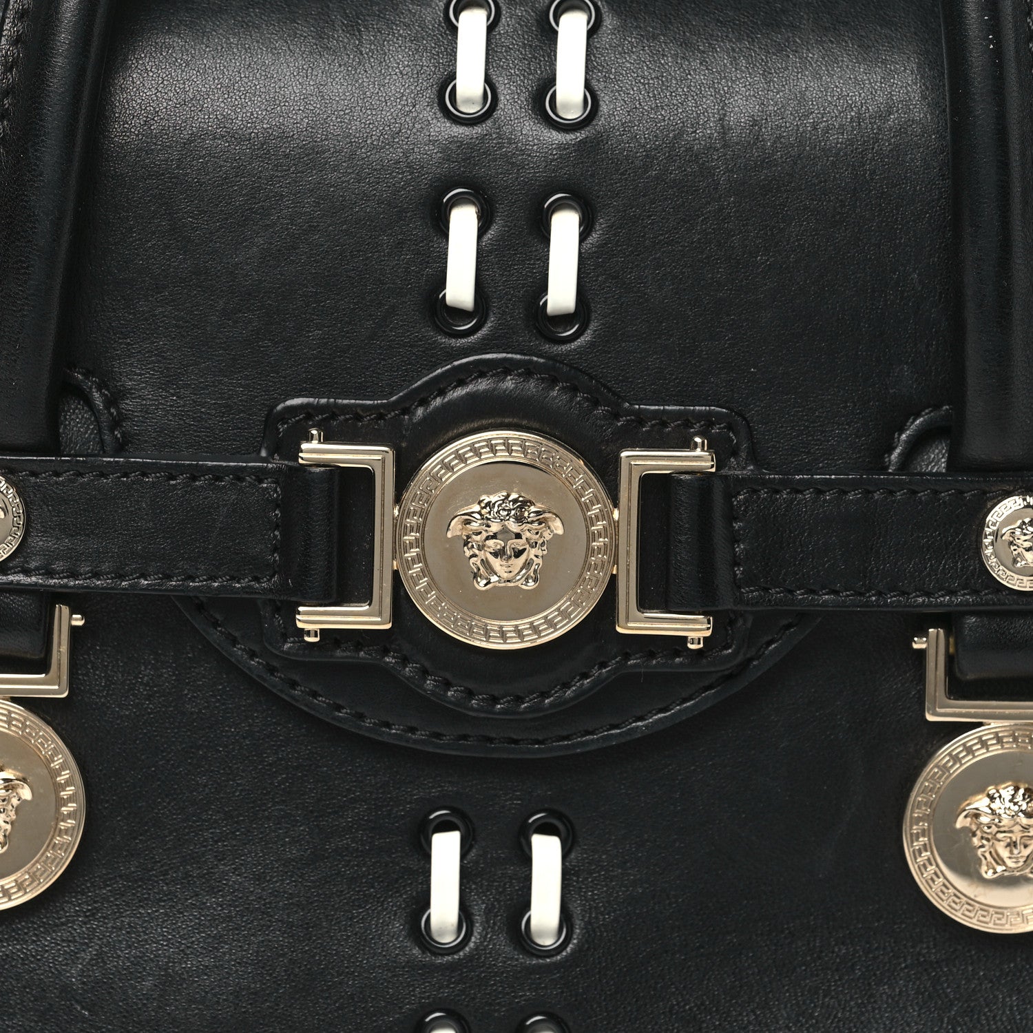 Versace Vitello Calfskin Signature Tote Black White 8 of 11