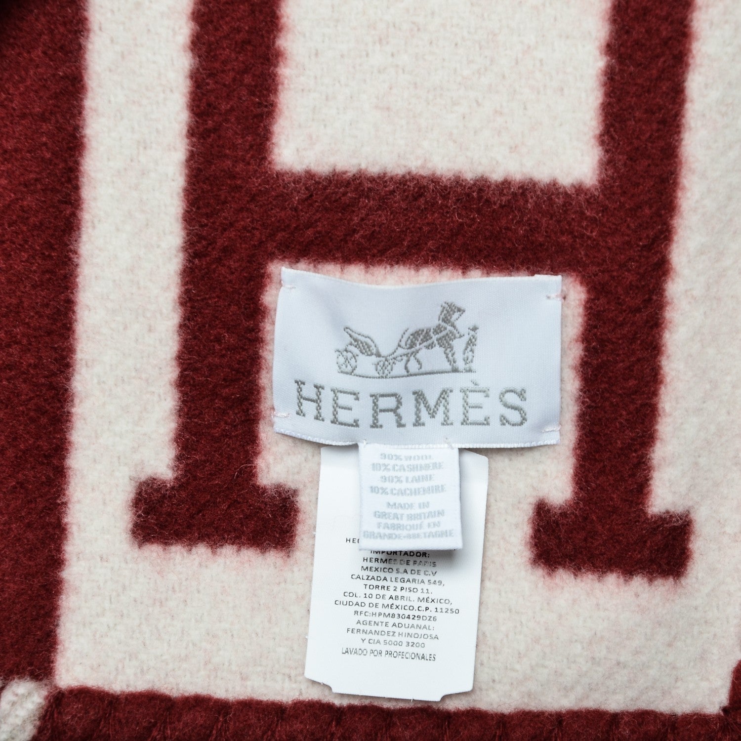 Hermes Wool Cashmere Avalon III Blanket Ecru Rouge H 2 of 3