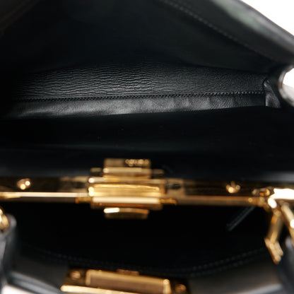Fendi Vitello Seta Shiny Nappa Scalloped Studded Medium Peekaboo Iconic Satchel Black 6 of 13