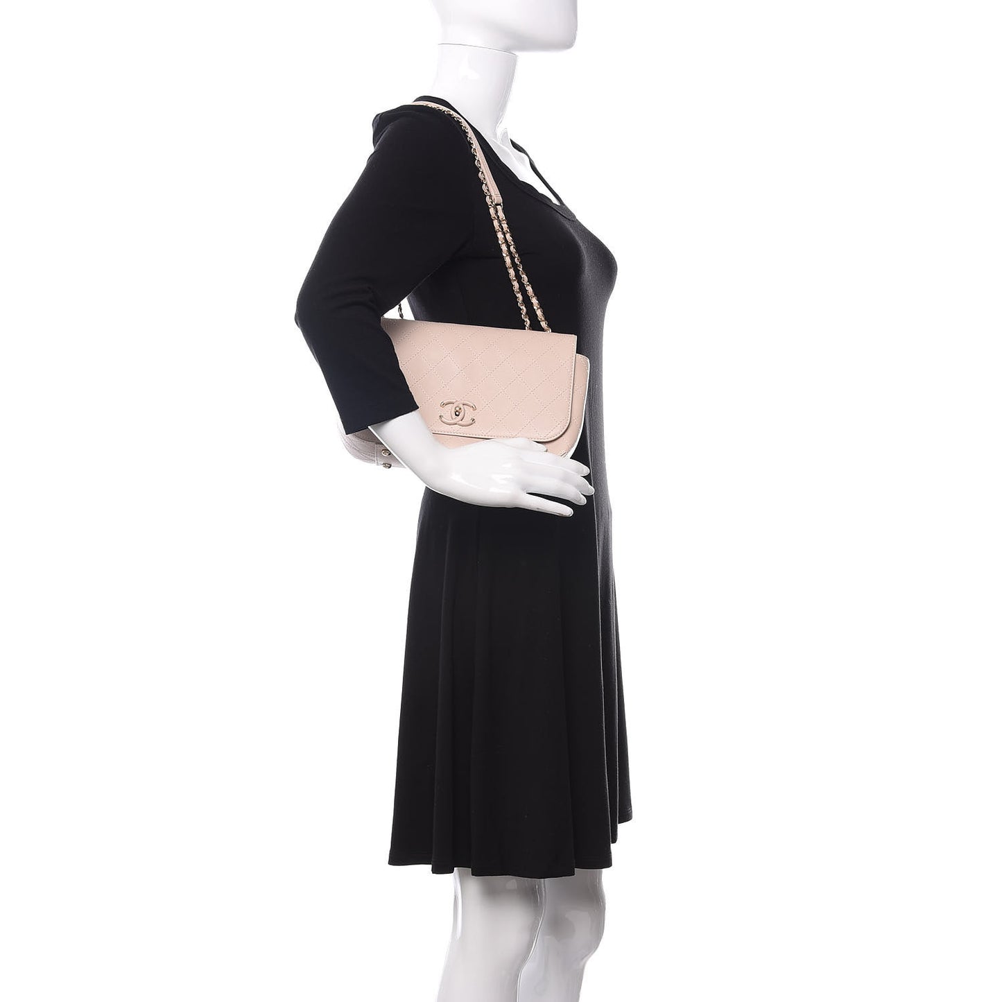 Calfskin Stitched Medium Covered CC Flap Bag Light Pink