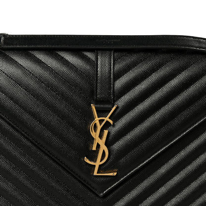 Saint Laurent Grain De Poudre Matelasse Chevron Large Monogram Satchel Black 9 of 11