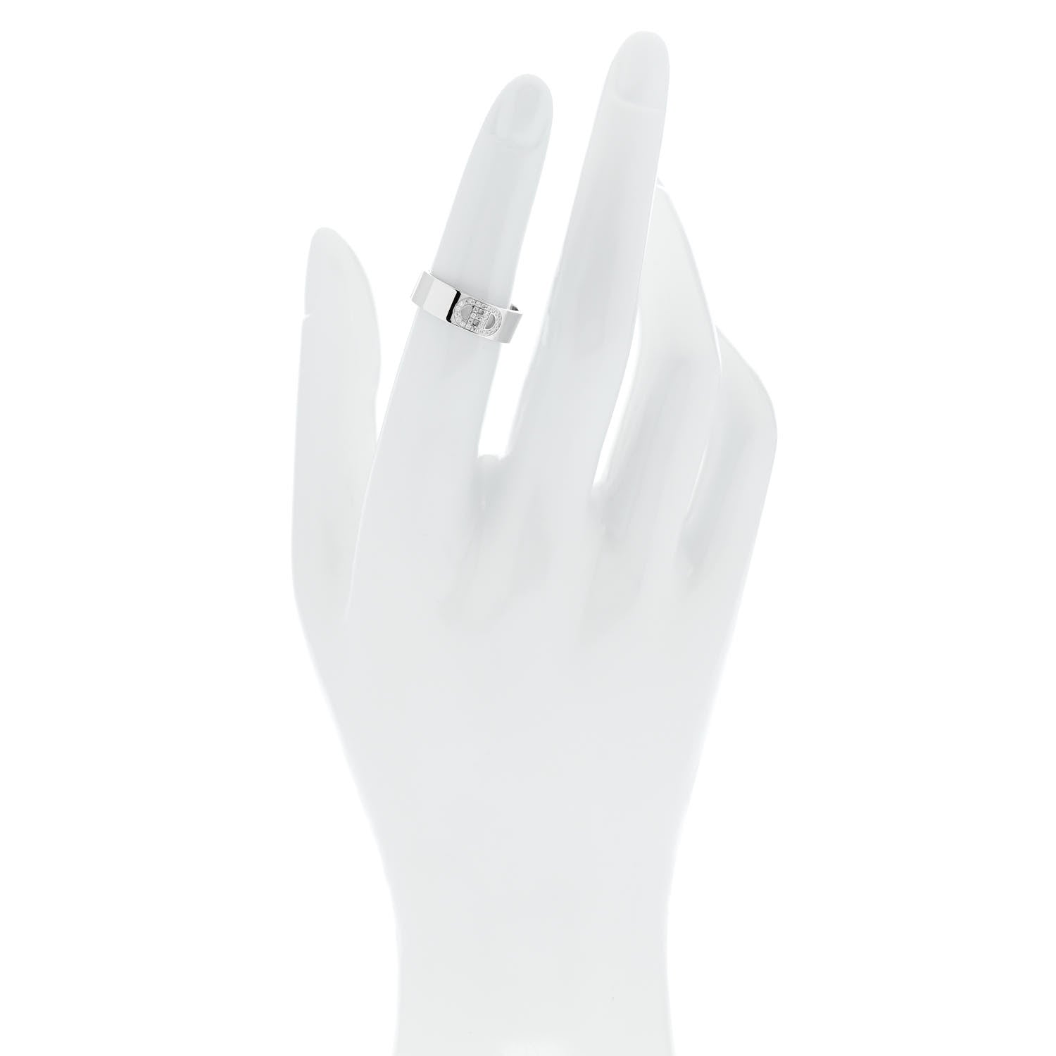 Hermes 18K White Gold Diamond PM H D'Ancre Ring 50 5.25 2 of 5